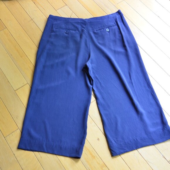 Joie Genesa 100% Silk Wide Leg Button Top Cutoff Capri Comfy Pants Blue Size 10 - Picture 7 of 8
